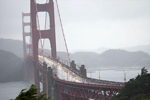 サンフランシスコの観光名所ゴールデンゲートブリッジを通過する
