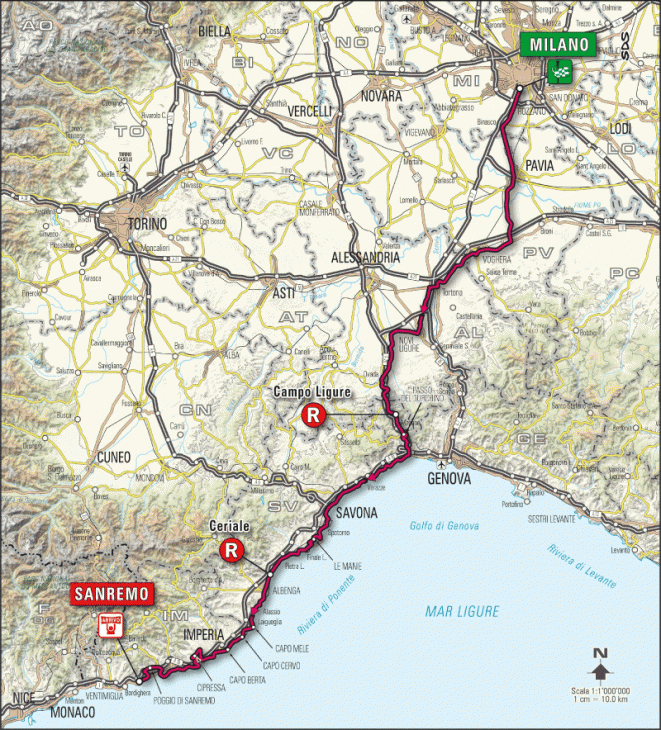 ミラノ〜サンレモ、コース全体図