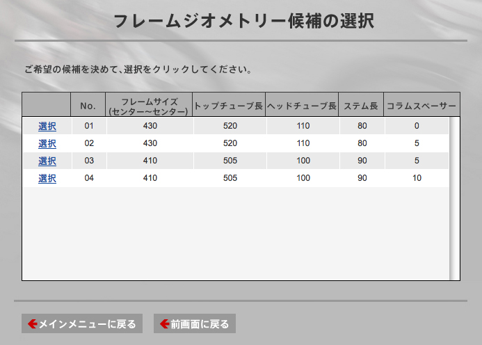 ジオメトリー候補選択画面