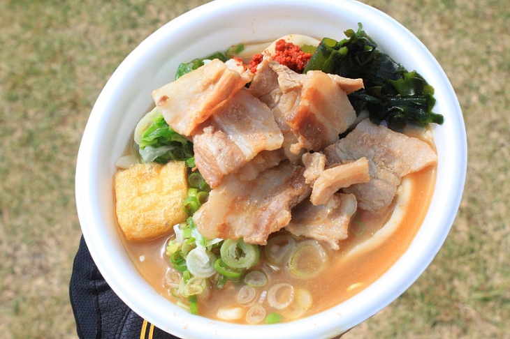 ゴール地点で食べた吉田うどん　地元の豚肉が使われていて美味しかった！