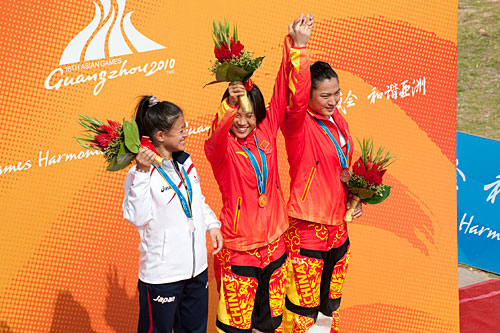 BMX女子で2位となった三輪 郁佳（左）