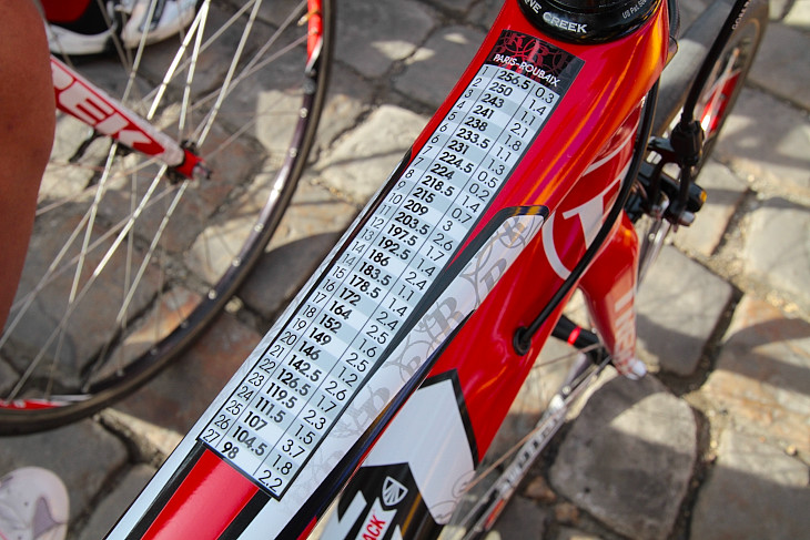 レディオシャックのバイクに付けられたパヴェの行程表
