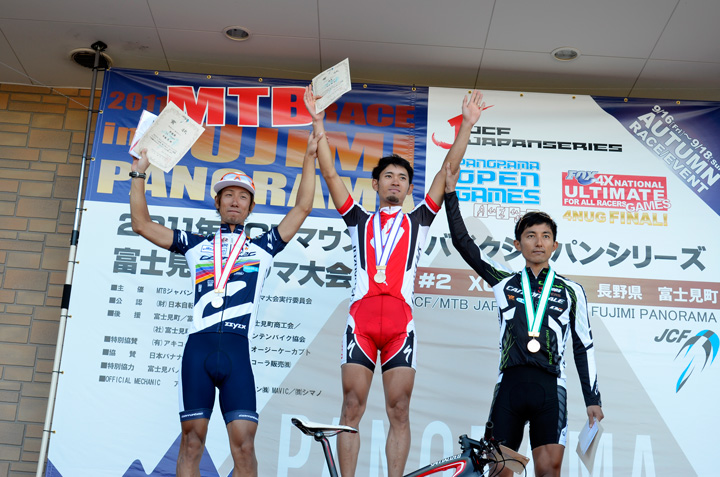 XCOエリート男子表彰　斉藤亮（TEAM CORRATEC）・小野寺健（TEAM SPECIALIZED）・山本和弘（キャノンデールレーシングチーム）