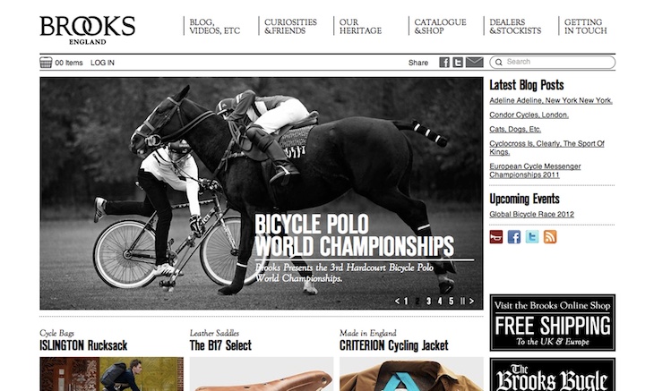 ブルックスの本国ウェブページ。さまざまな自転車にまつわるイベントや情報が満載される