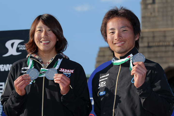 アジア選手権銀メダル獲得の上野みなみ（鹿屋体育大学）と山本元喜（鹿屋体育大学）