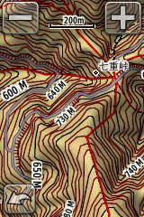 別売の日本登山地図を使用すれば等高線の出る地形図が表示できる
