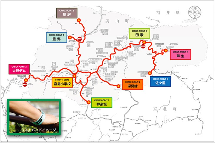 コースは周回ではなく、放射状に広がる町内の道をくまなく走る、全行程130km