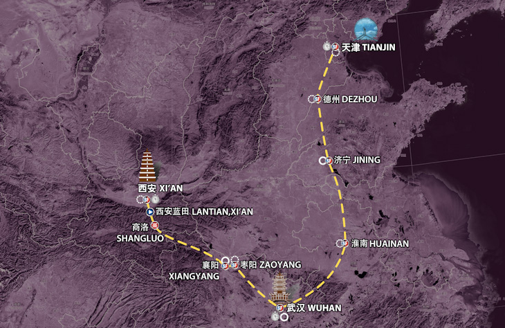 2012ツアー・オブ・チャイナのコースマップ、移動距離は約3,500km