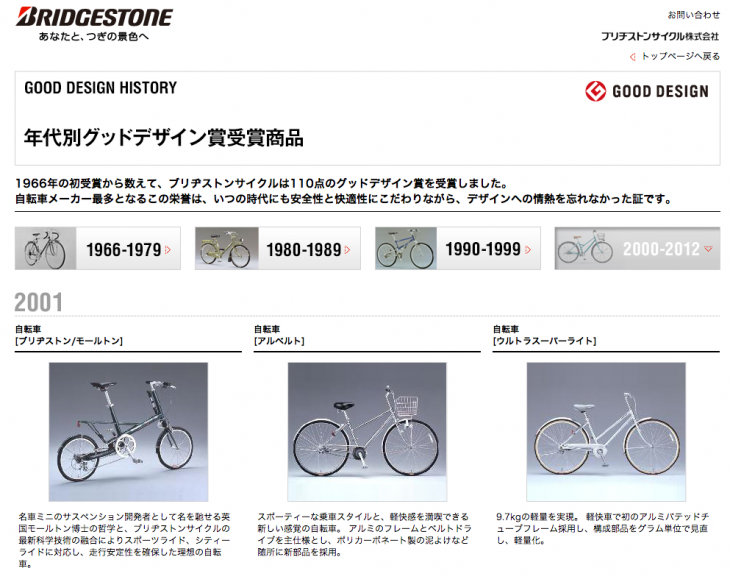 ブリヂストンサイクル GOOD DESIGN HISTORY　スペシャルサイトURL