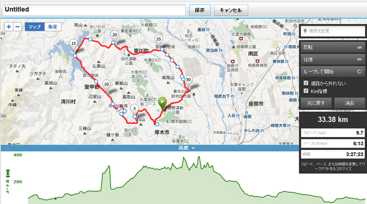 ラインを動かして調整した。高低図の後半が変わっているのがわかる