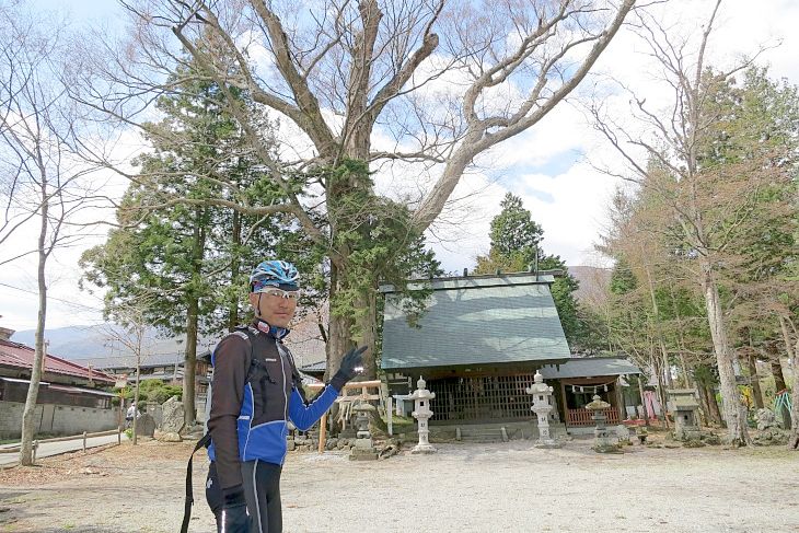 大きなケヤキがある御射山神戸八幡神社で一休み