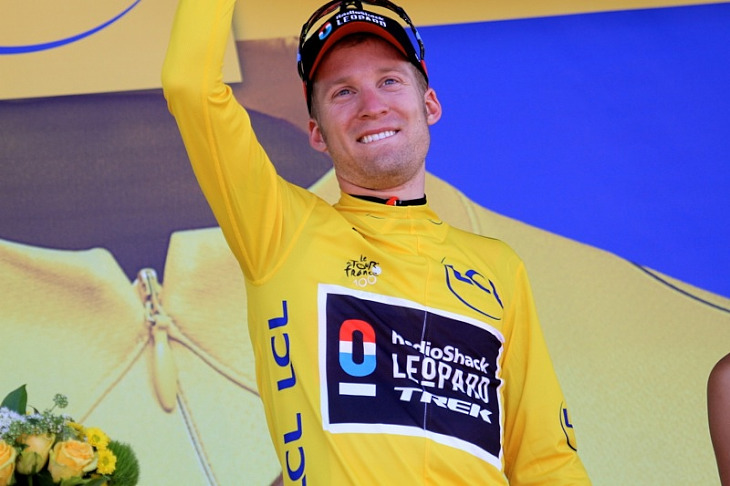 2013年ツール第2ステージで勝利し、マイヨジョーヌを獲得したヤン・バークランツ（ベルギー、当時レディオシャック・レオパード）