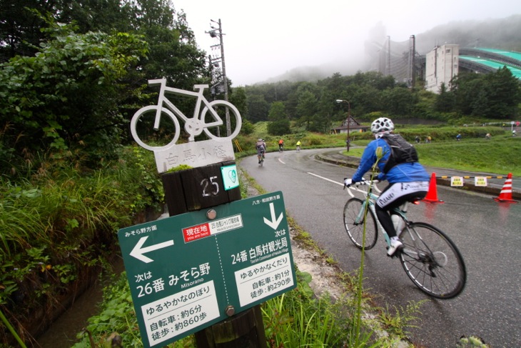 自転車に最適なルートを通って白馬八方尾根スキー場のジャンプ台へ