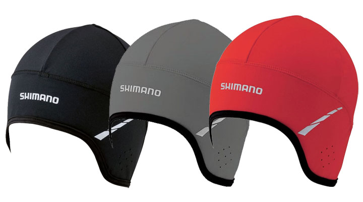 シマノ アンダーヘルメットキャップ(左:ブラック、中:グレー、右:レッド)
