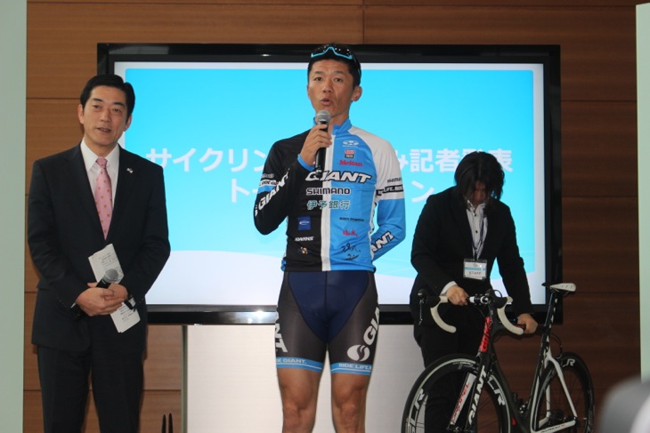 門田基志選手と中村愛媛県知事がサイクリングしまなみをPR