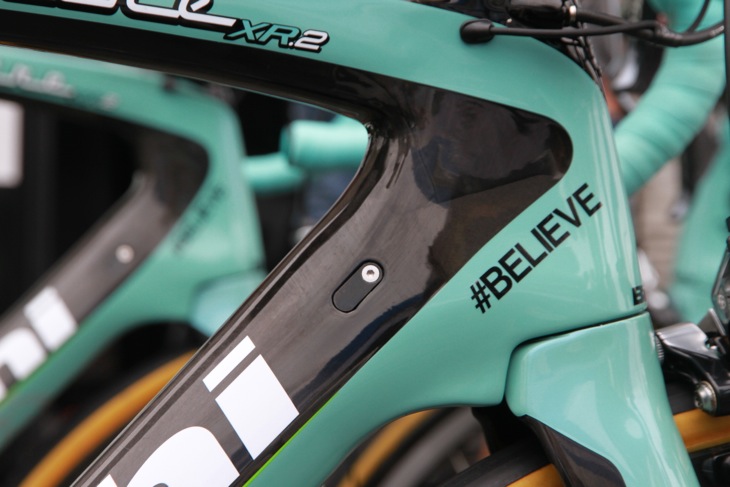 ベルキンのバイクには＃BELIEVEのハッシュタグが入る。「自分を信じれば夢は叶う」というシマノのキャンペーンだ