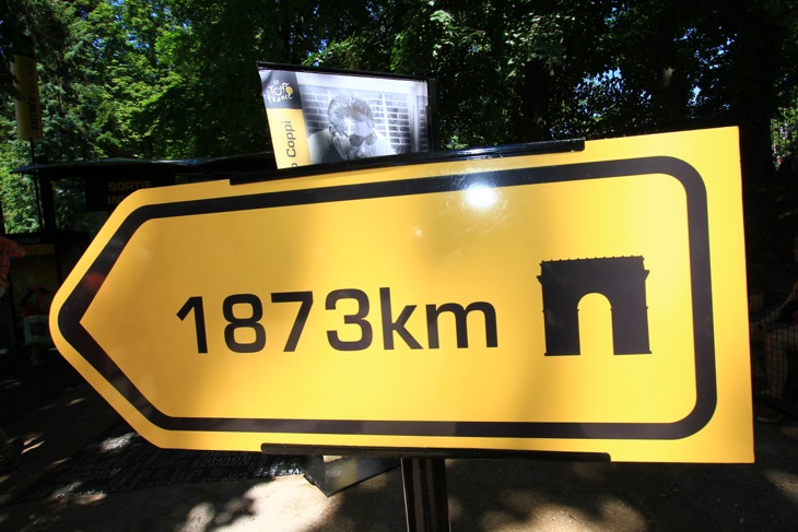 パリまで1873km。路上で示す看板だが距離はだいたい正確