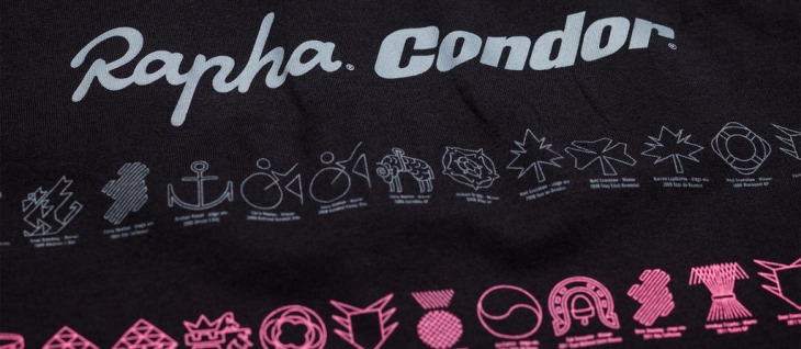 Rapha Condorロゴと勝利したレースのモチーフが並べられた