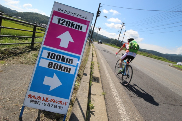 神城でコースが分かれる。120kmコースは山岳地帯に突入する