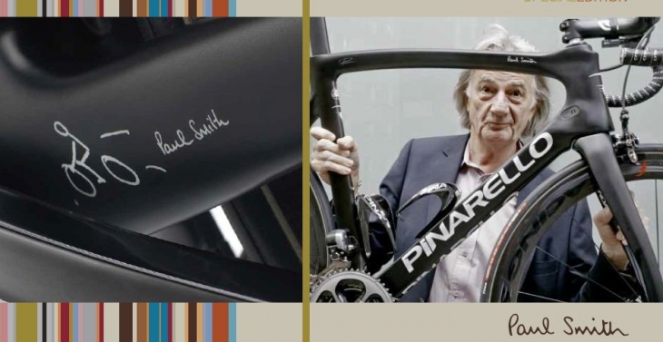 左シートステーに描かれたポール スミス氏のイラストと Dogma F8 Paul Smith Special Editionを持つポール スミス氏 Cyclowired