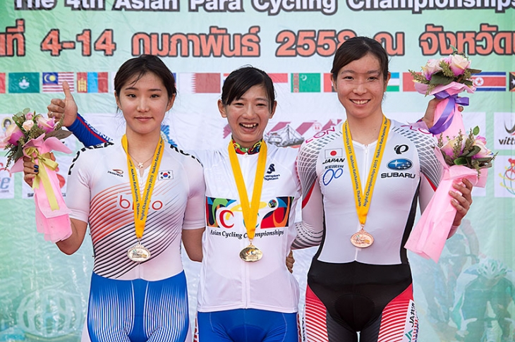 女子エリートポイントレース　3位の塚越さくら（鹿児島・鹿屋体育大学大学院）