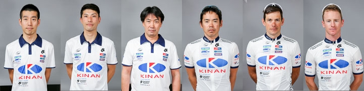 2015メンバー 左から加藤康則GM、石田哲也監督、鈴木新史アドバイザー、山本雅道、グレゴー・ガズヴォダ、ジャイ・クロフォード