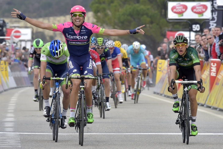 登りスプリントで今期2勝目を飾ったダヴィデ・チモライ(イタリア、ランプレ・メリダ)