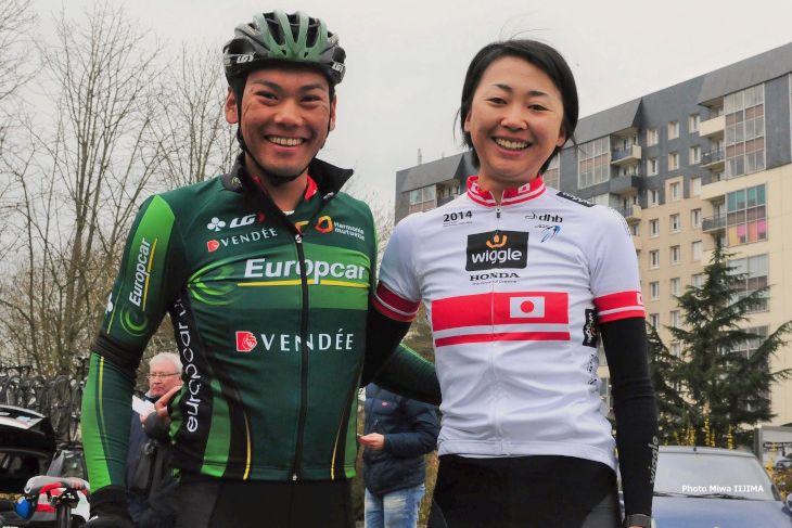同日開催の女子レースに参戦する全日本王者の萩原麻由子(ウィグル・ホンダ)と新城幸也(ユーロップカー)