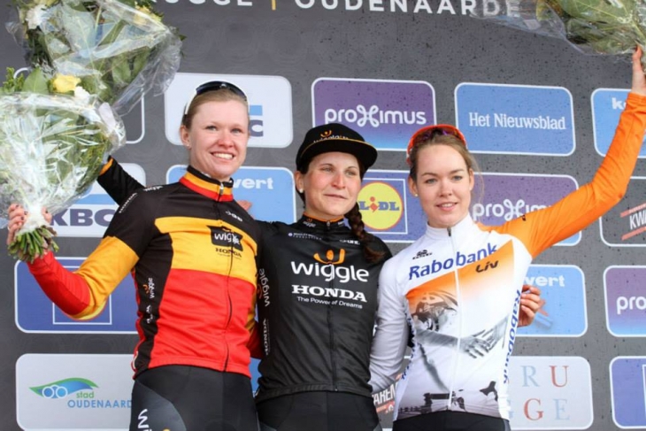 ロンド・ファン・フラーンデレン表彰台。Wiggle Honda Pro Cyclingの2名が並ぶ