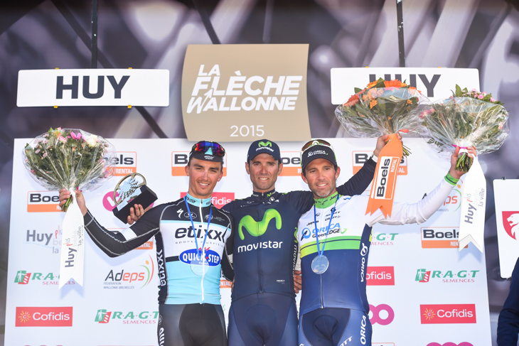 フレーシュ・ワロンヌ表彰台 2位アラフィリップ、1位バルベルデ、3位アルバジーニ