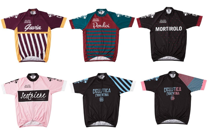 フィオレンティーナ サイクルジャージ(左上よりGAVIA、PORDOI、MORTIROLO、左下よりSESTRIERE、BANDA(ブルー)、BANDA(ピンク))
