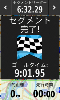 ゴールするとこの画面になり、アラート音で教えてくれる