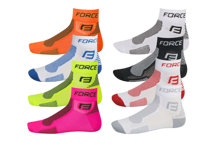 フォース 1 Socks　サイクルソックス（左列オレンジ/ブラック、ホワイト/ブルー、FLOU（蛍光イエロー）/ブラック、ピンク/ブラック、右列ホワイト/ブラック、ブラック/ホワイト、ホワイト/レッド、ホワイト/グレー）