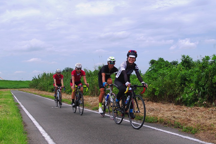 木津川沿いの河川敷は空が広く、気持ちいい。自転車道では多くのサイクリストとすれ違う。