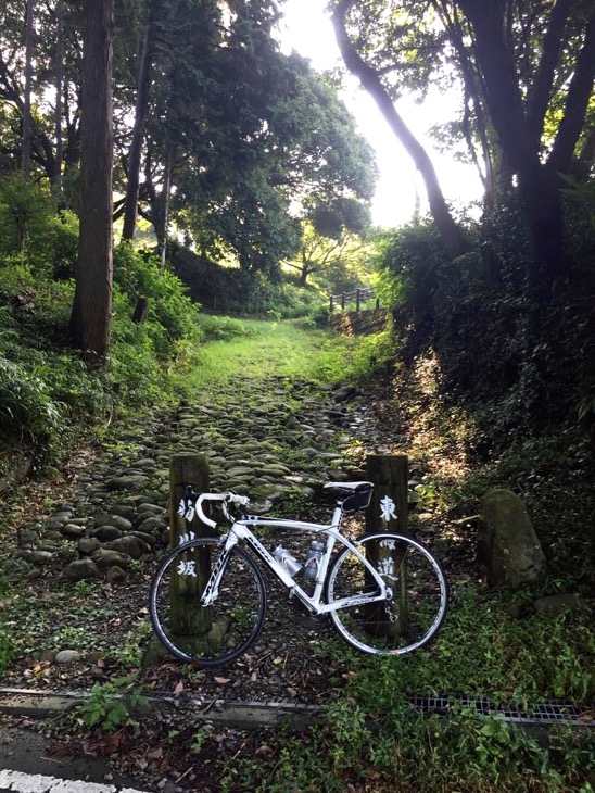 菊川と金谷の石畳は自転車を押して行くことさえもできず、担いで歩く