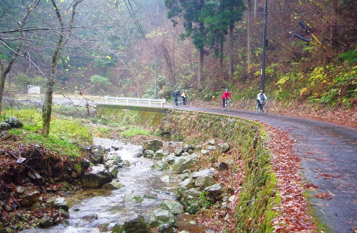 小川沿いの道を走っていく。日本の原風景のような道だ。