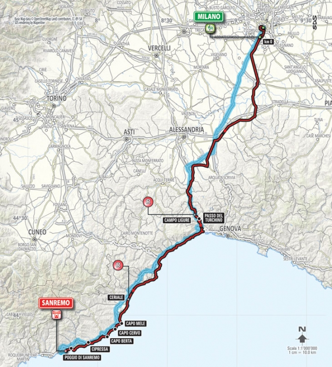 ミラノ〜サンレモ2016コースマップ