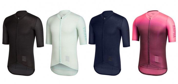 Rapha Pro Team Aero Jersey（左からBlack、Light Blue、Nevy、Coloburn）