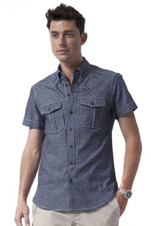 LIGNE8 BUDAPEST SHORT SLEEVE CHAMBRAY SHIRT