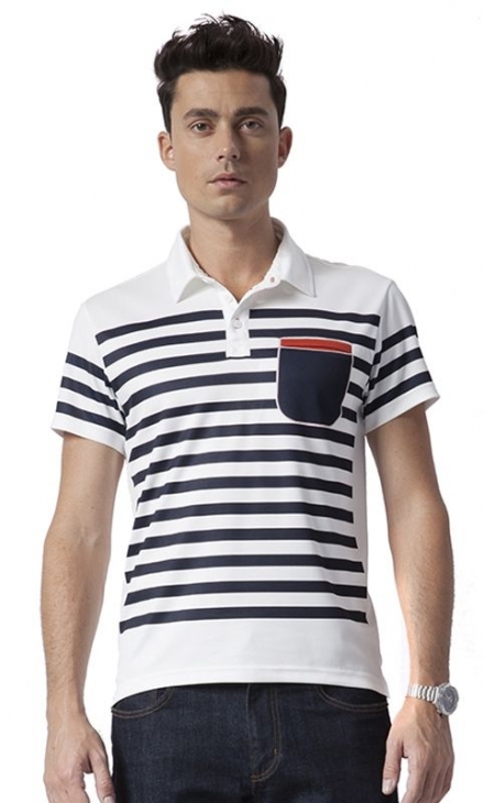 LIGNE8 LONDON POLO WITH STRIPE SUBLIMATION PRINT（Navy/White）