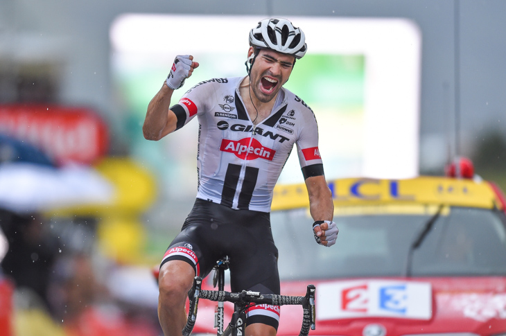 第9ステージで自身初のツール区間優勝を飾ったトム・ドゥムラン(オランダ、ジャイアント・アルペシン)。ハードな山岳コースながら、50mmハイトのWH-9000-C50-TUをチョイスした