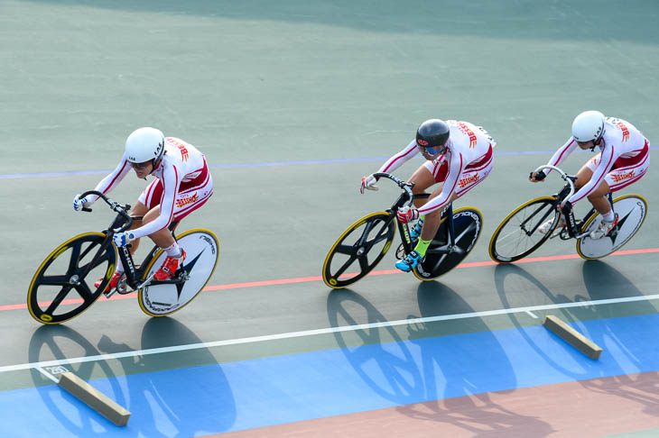 チームスプリント 予選を上回る1分4秒880で優勝して別府商・別府翔青