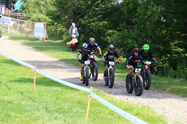 コンボイを形成するファットバイクの集団