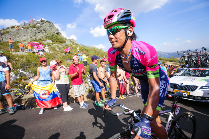 1級山岳ラ・カンペローナを登る新城幸也(ランプレ・メリダ)