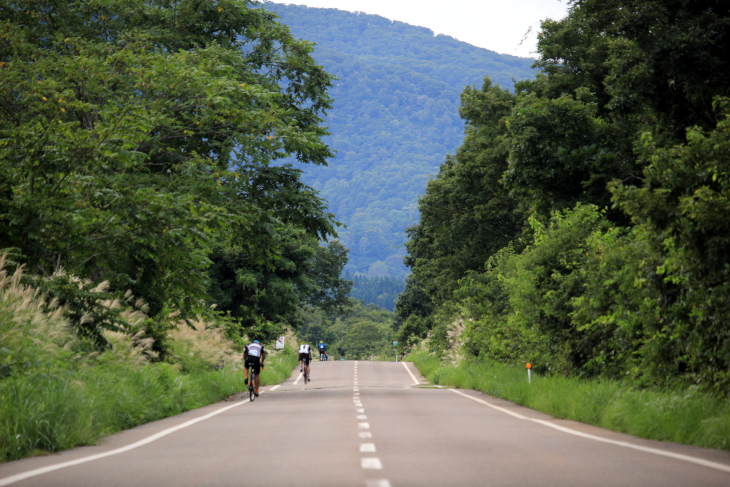 妙高山に向かって伸びる2kmの直登。斜度は6～7％ながら、疲れの溜まった脚には堪える