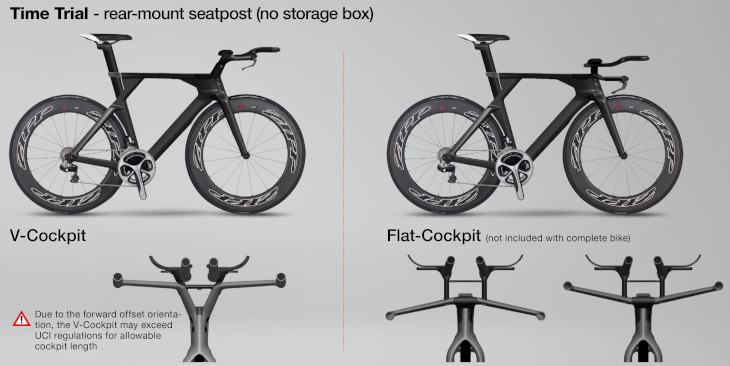 UCIレギュレーションをクリアするべく、サドルを後寄りとしたTT向けのセッティング