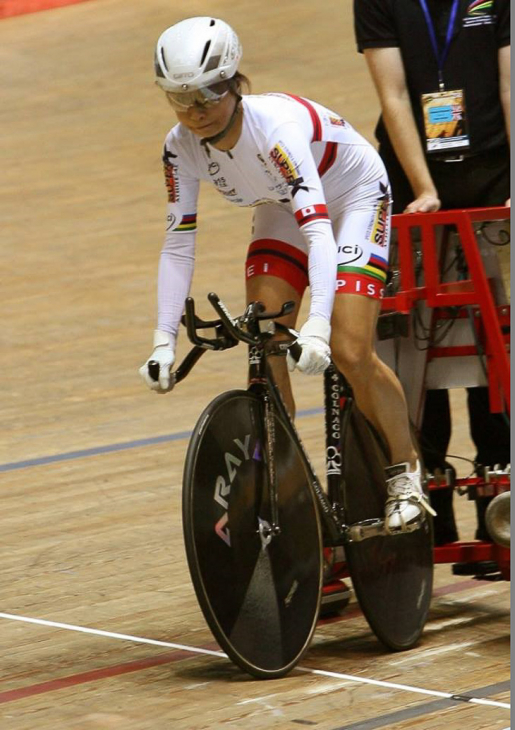 トラック世界選マスターズ500mT.T スタートする和地恵美(スーパーKアスリートラボ)