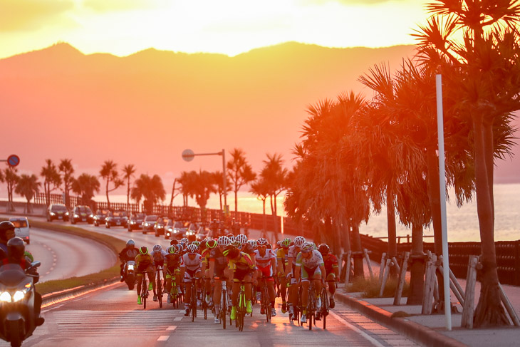 チャンピオン 9km地点、朝日を背に210kmの長丁場に挑む