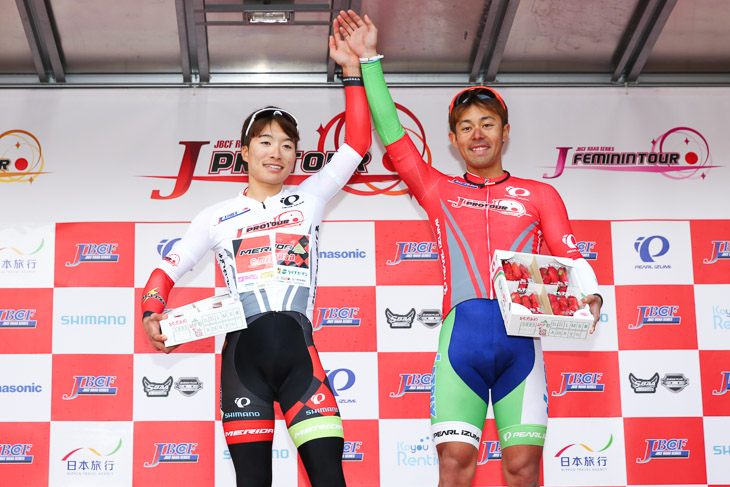Jプロツアーリーダー吉田隼人(マトリックスパワータグ)、U23リーダー岡篤志(宇都宮ブリッツェン)