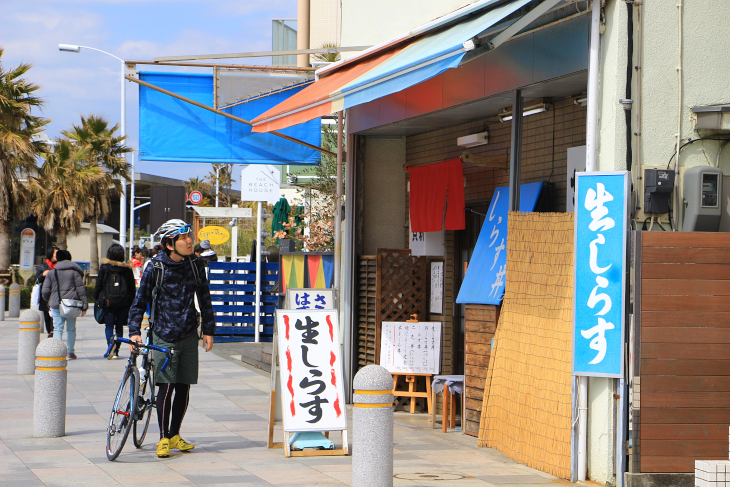 国道134号線沿いにはお洒落なカフェや魚介料理屋が多く立ち並ぶ。名物はもちろんシラスだ